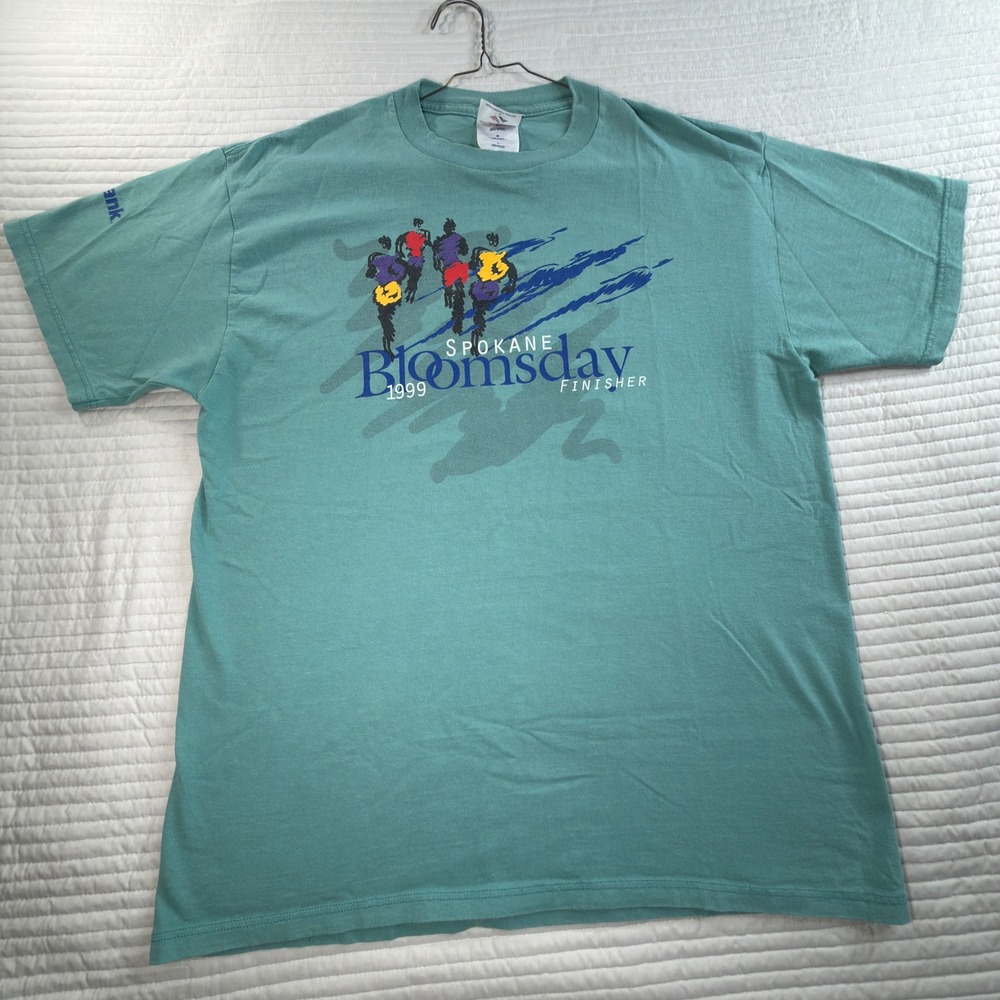 Jerzees Spokane Bloomsday 1999 Finisher T-Shirt Mens Large Teal Good Vintage USA